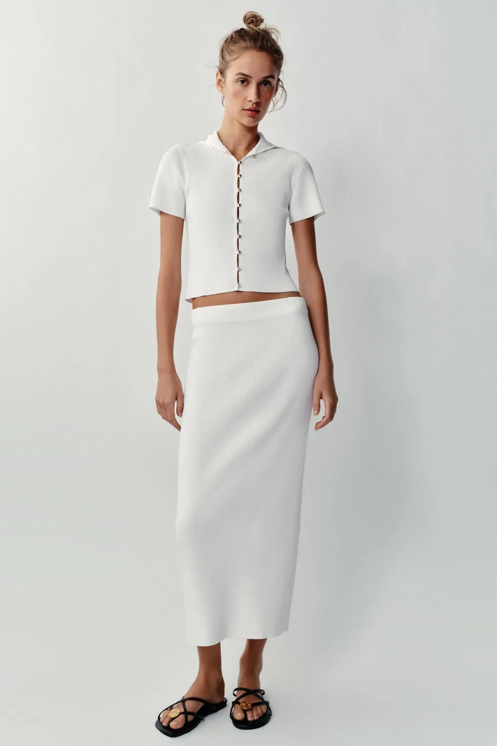 Кардиган в рубчик с золотыми пуговицами ZARA, White