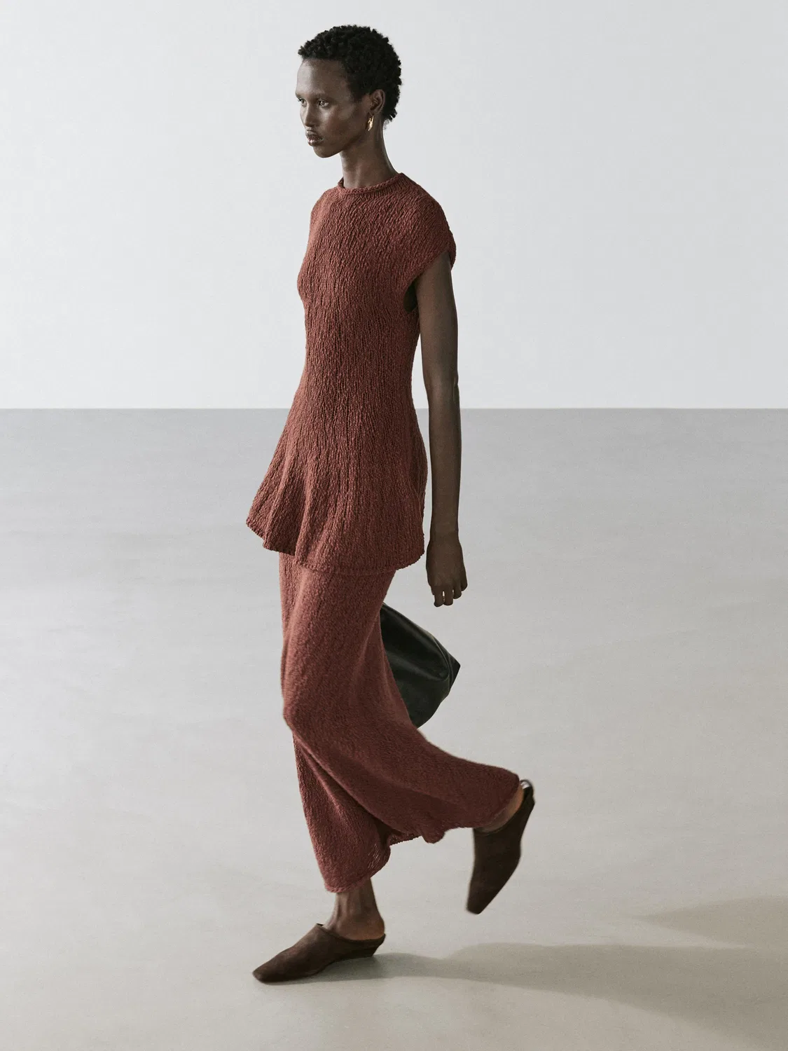 Хлопковая вязаная юбка миди Massimo Dutti, Russet — фото 2