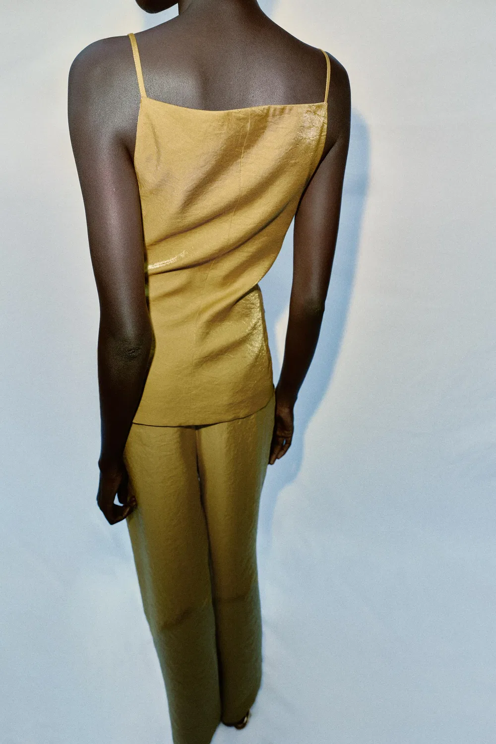 Жакет из атласа с эффектом мятой ткани ZARA, Golden — фото 4