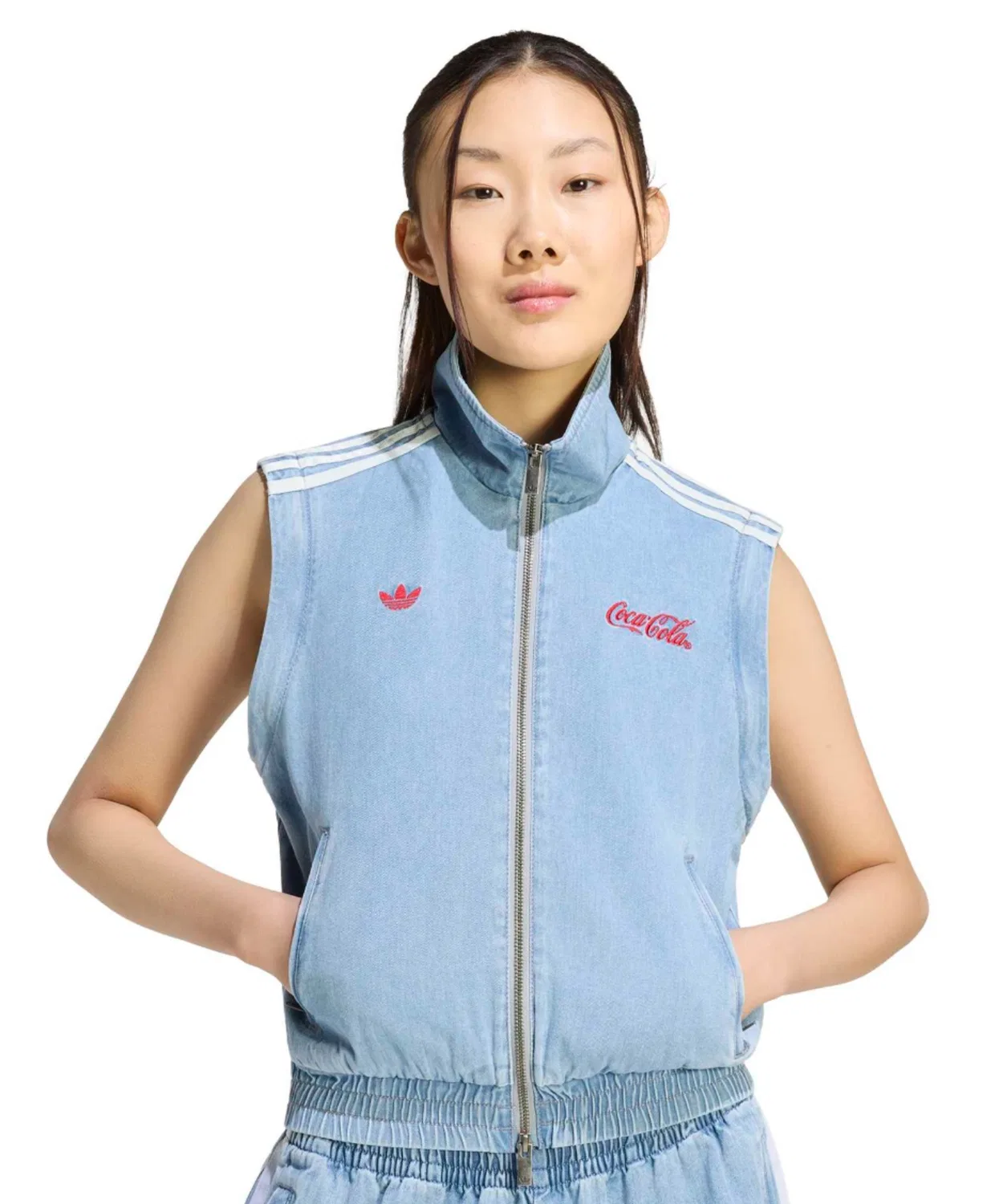 Женская джинсовая куртка с принтом Firebird Reg Denim Track Top, Adidas, Light Indigo Blue — фото 2
