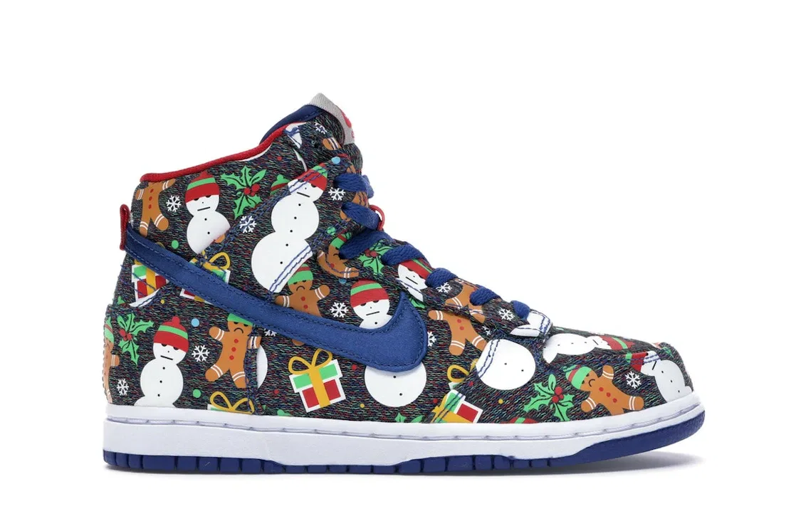Детские кроссовки для мальчиков высокие Nike SB Dunk High Concepts Ugly Christmas Sweater (2017) (PS) Nike, Blue Ribbon/Blue Ribbon-Atom Red
