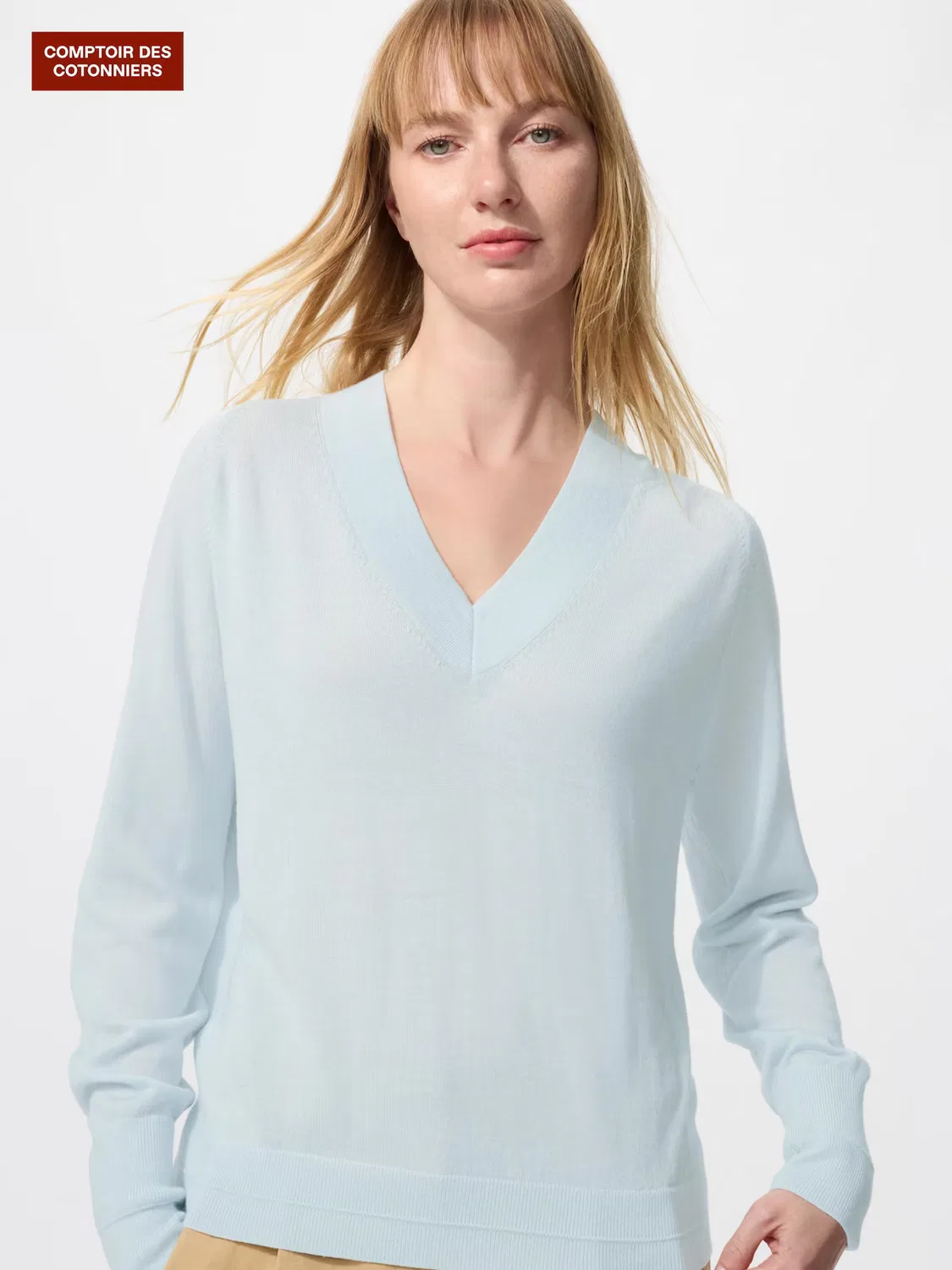 Свитер Uniqlo, с V-образным вырезом из мериносовой шерсти, синий