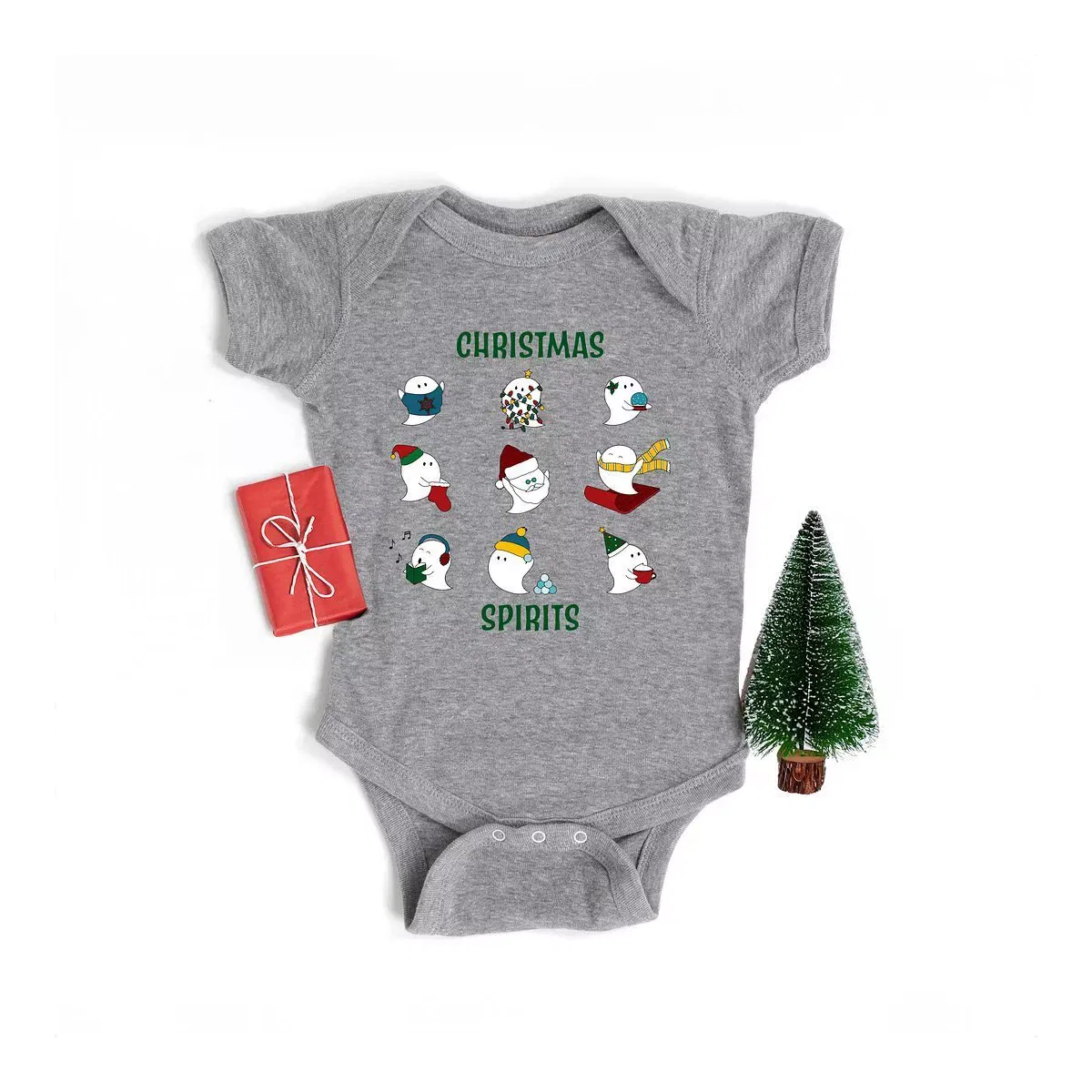Детский боди с коротким рукавом Christmas Spirits Green Words The Juniper Shop, Heather Grey — фото 2