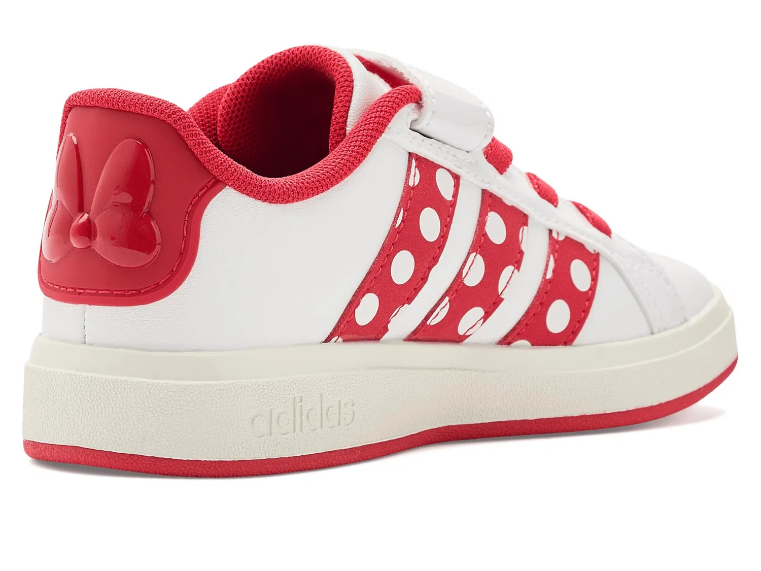 Кроссовки Disney Grand Court Elastic Lace & Strap (для маленьких и больших детей) Adidas Kids, White/Pure Ruby/Off-White — фото 4