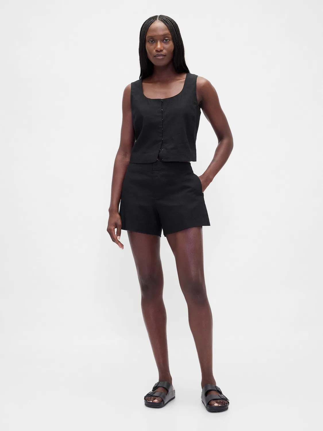 Шорты 4 дюйма Mid Rise Linen-Blend Gap, черный — фото 4