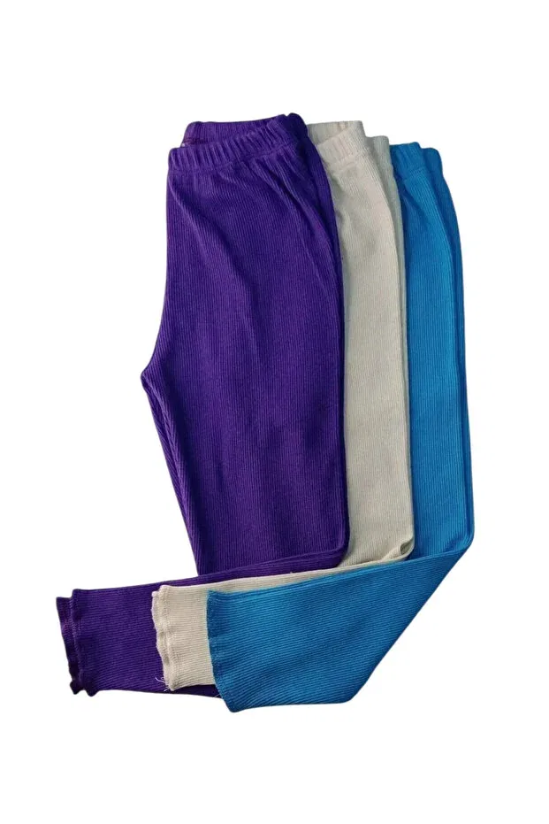Детские леггинсы для девочек хлопковые комплект 3 шт Berat Moda, Purple-Beige-Blue