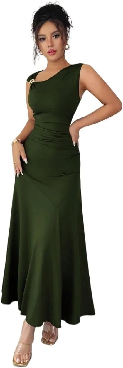 Женское повседневное миди-платье с асимметричным вырезом, Army Green