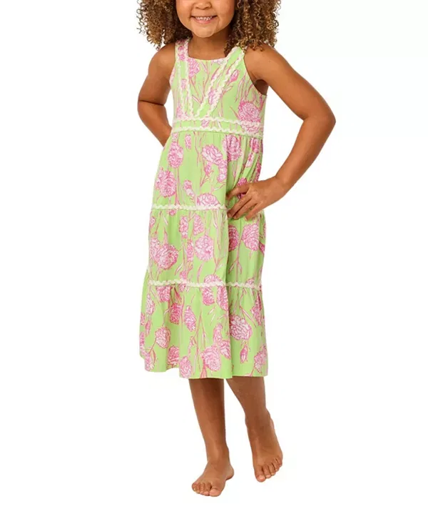 Детское платье для девочек с принтом Mini Pollie Midi Dress Lilly Pulitzer, Pistachio Macaron Bees Knees