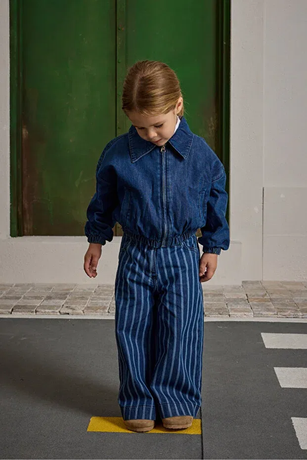 Детский джинсовый жакет-бомбер с длинным рукавом Fahhar Kids, Dark Blue