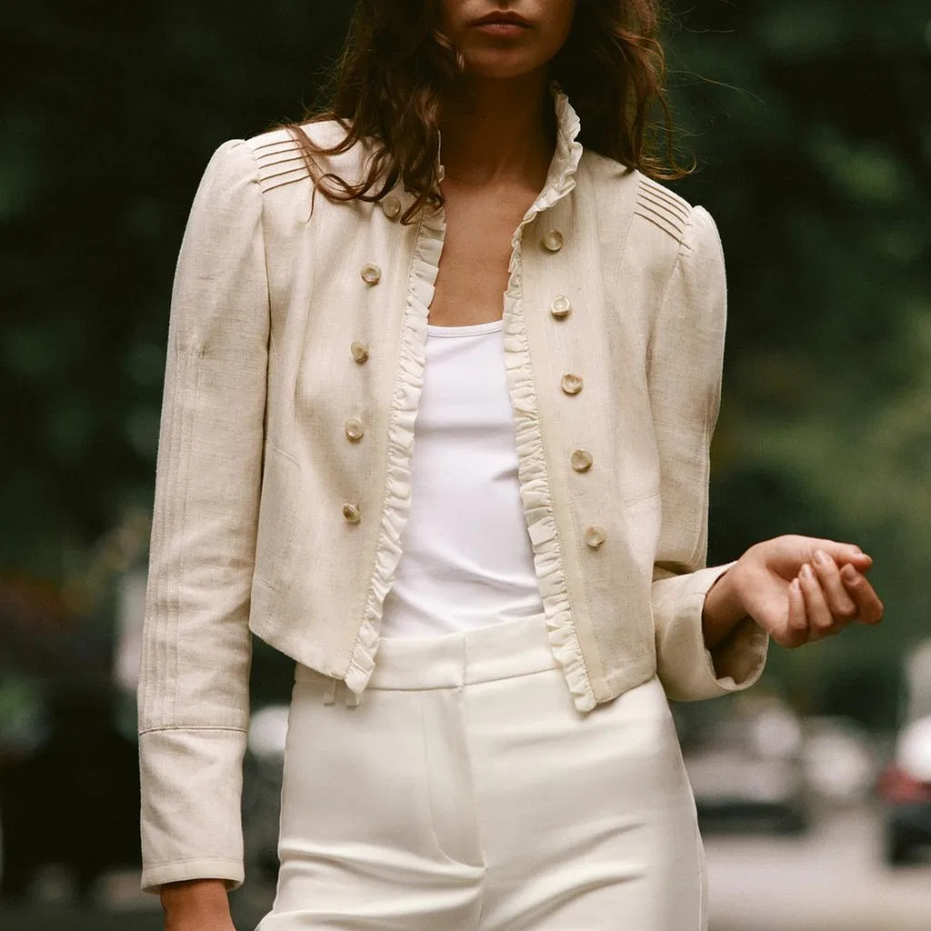 Женский деловой костюм со стойкой Light Beige ZARA, Light Beige — фото 4