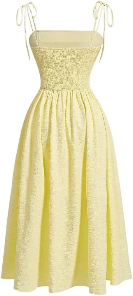 Женское повседневное платье миди с защипами Slimming Fit, Yellow — фото 3