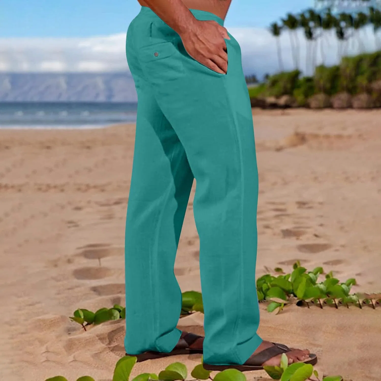 Мужские штаны-карго с завязками, зелёный — фото 2