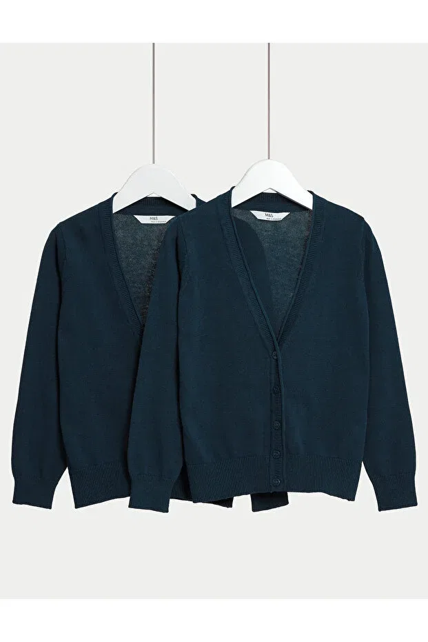 Детский кардиган для мальчиков хлопковый 2-предметный комплект Pure cotton 2-piece v-neck school cardigan (ages 3-18) Marks & Spencer, Navy — фото 4