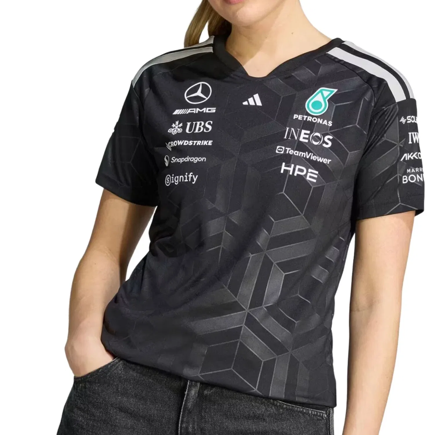 Женская футболка Adidas x Mercedes AMG Petronas Formula 1 Team Driver Jersey, черный — фото 2