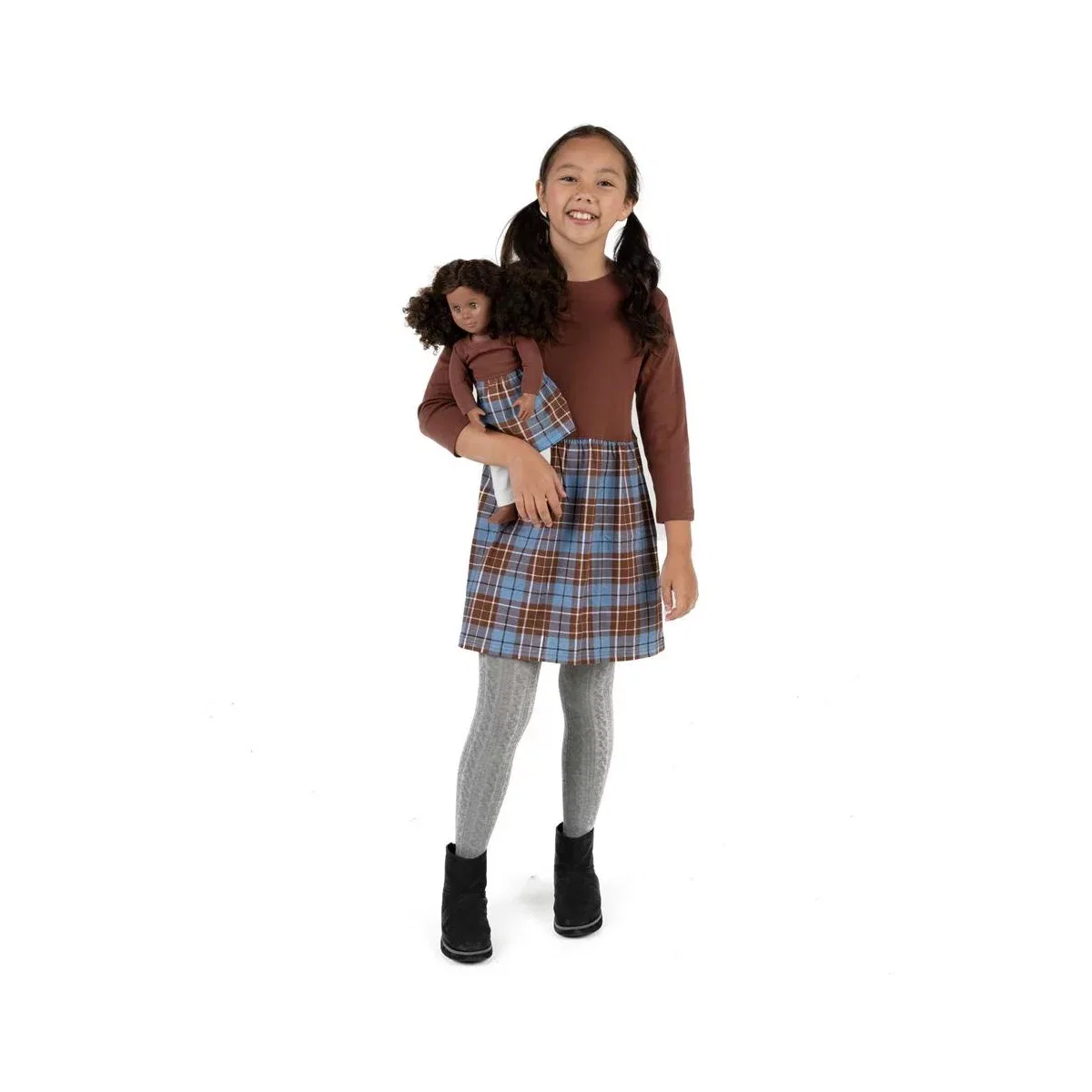 Детское платье-юбка для девочек с длинным рукавом Girl and Doll Skirt Dress LEVERET, Brown — фото 2