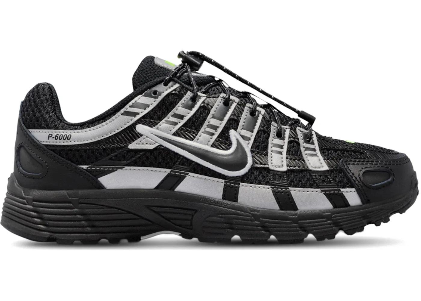 Детские кроссовки для мальчиков с ретро-дизайном Nike P-6000 Nike, Black/Metallic Silver/Volt Ice/Black