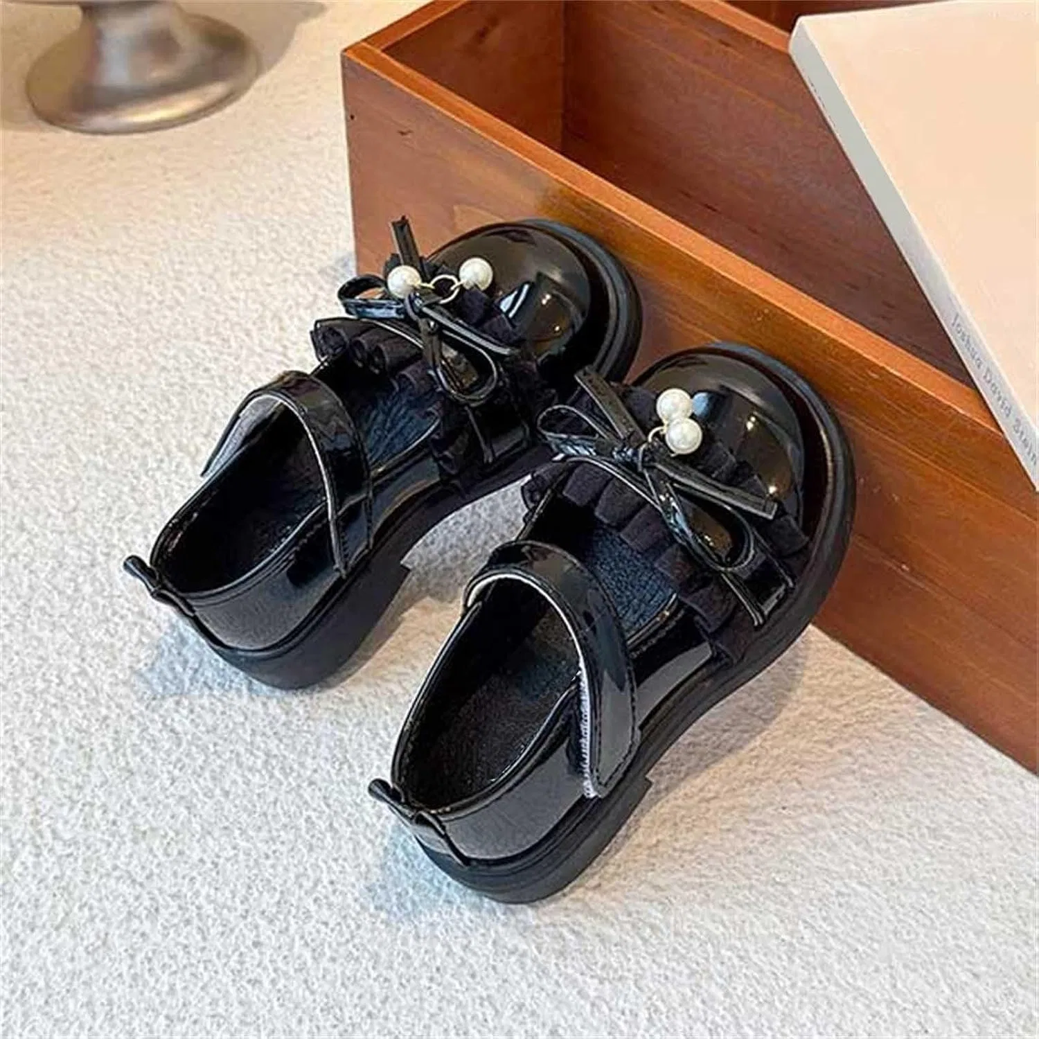 Детские туфли Мэри Джейн для девочек с бантом, модель Mary Jane Flats, Zzalalana, Black — фото 4