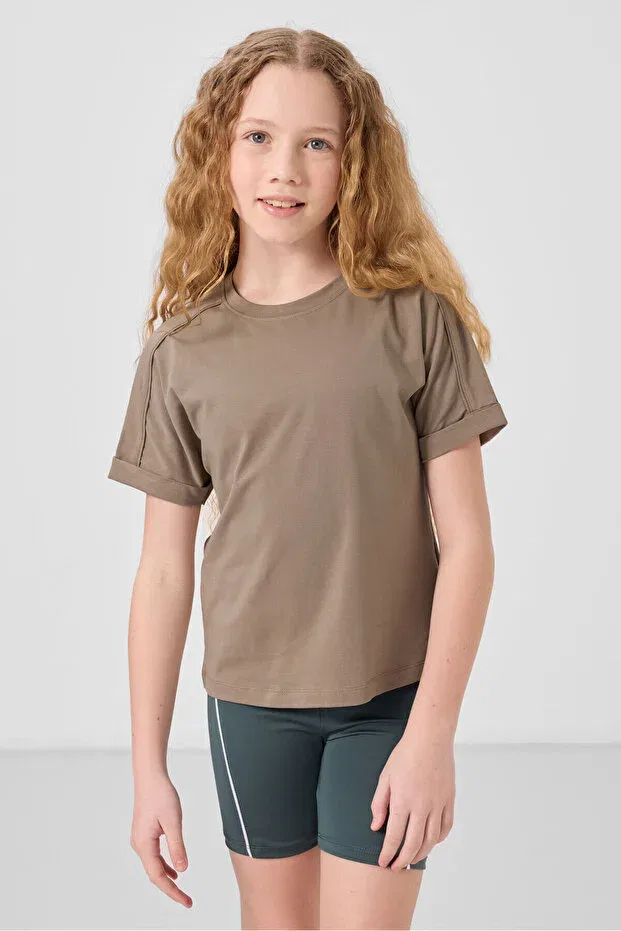 Детский комплект футболок для девочек Oversize fit o-neck basic 3-pack white-dark beige-light green Tommy Life, Белый-Темно-Бежевый-Кактус — фото 4