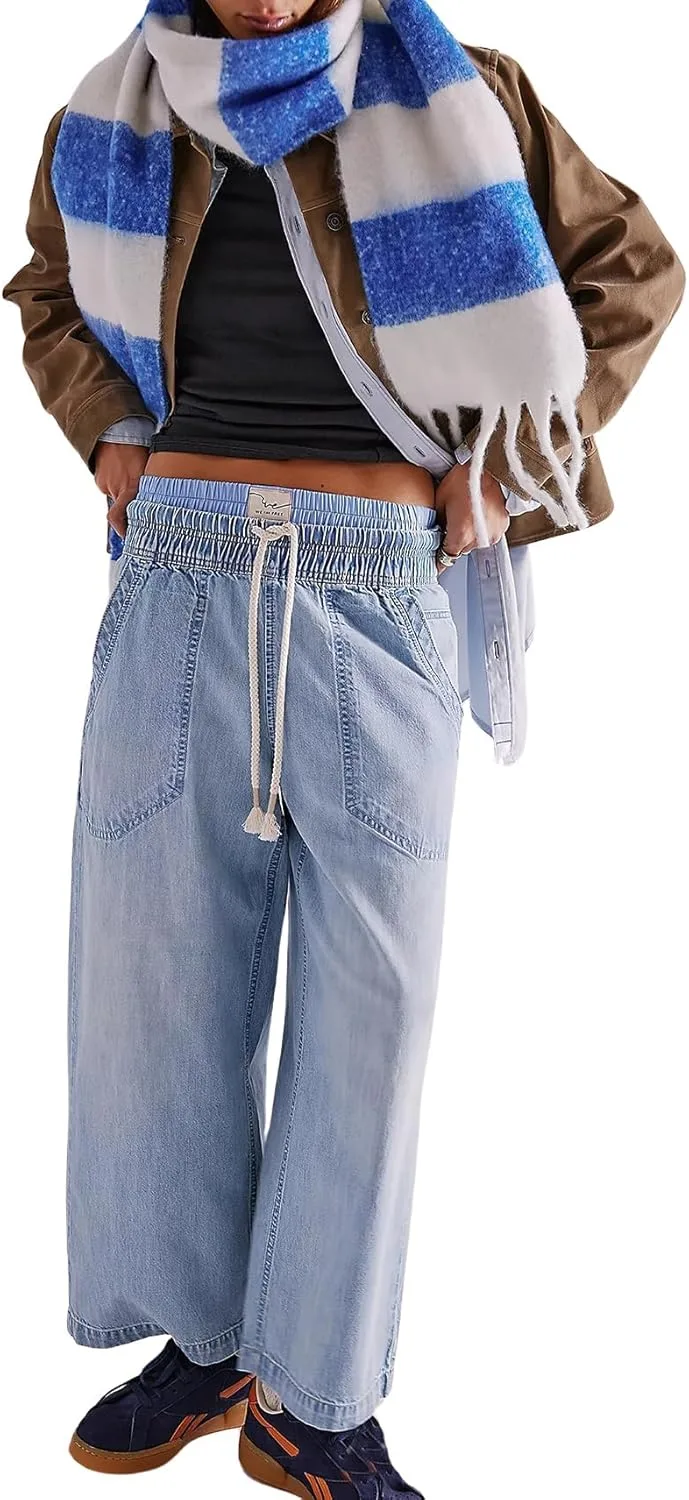 

Женские джинсы wide leg с завязками, прямые, укороченные, мешковатые, high waisted, в стиле y2k TUWIXIUW