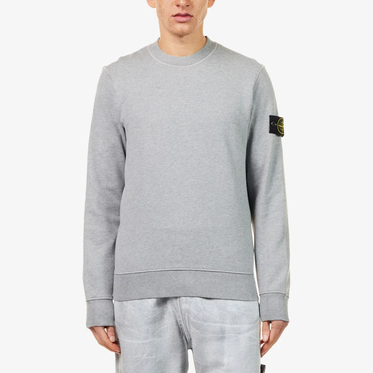 Хлопковая трикотажная толстовка с круглым вырезом и нашивкой Stone Island, серый — фото 3