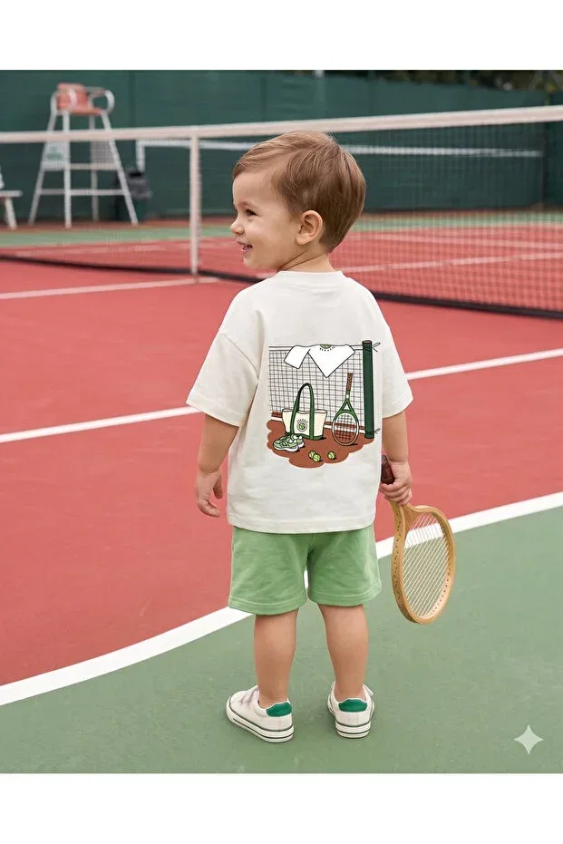 Детская футболка оверсайз с принтом Tennis Themed Babytex, Ecru