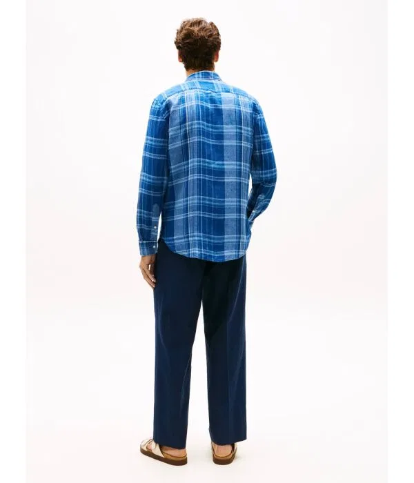 Мужская льняная рубашка с длинным рукавом Summer Madras Tommy Hilfiger, Blu Marino — фото 3