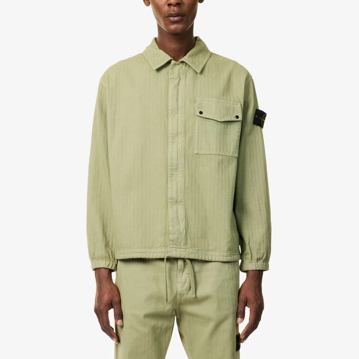 Хлопковая рубашка-накидка compass-badge в елочку Stone Island, зеленый — фото 3