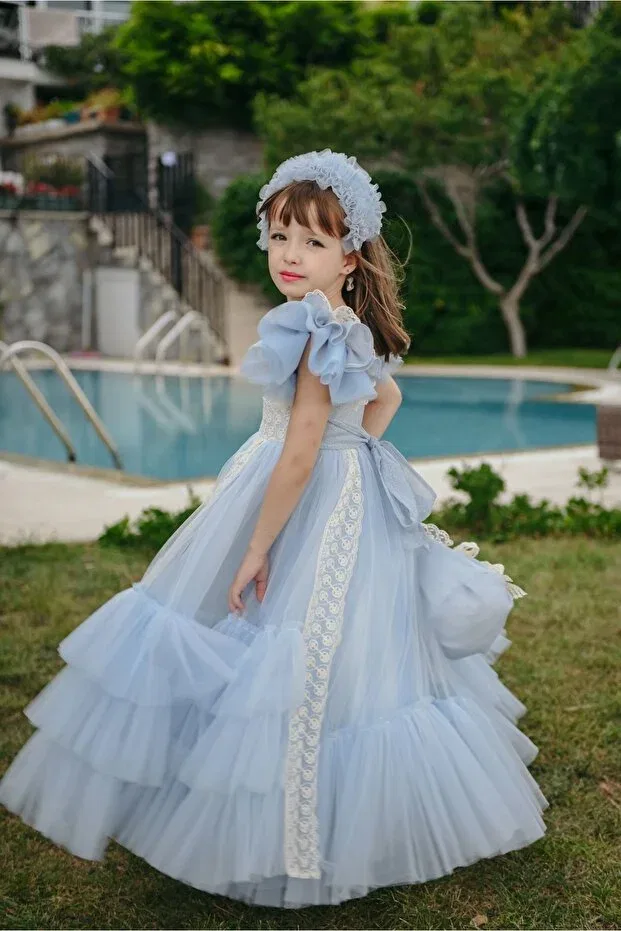 Детское платье для девочек с принтом Special Design Mialora Exclusive By Emel Ebru Özdemir, Blue — фото 2