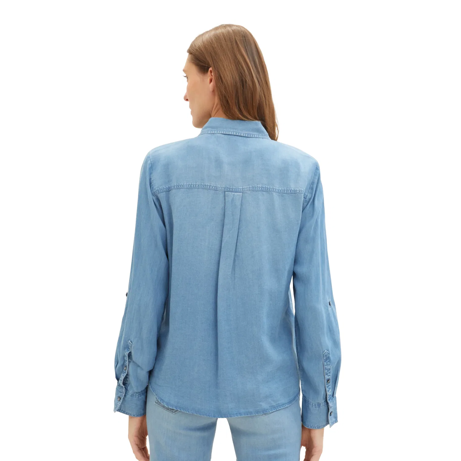 Женская джинсовая блузка с Lyocell и отложным воротником Tom Tailor, Clean Mid Stone Blue Denim — фото 3