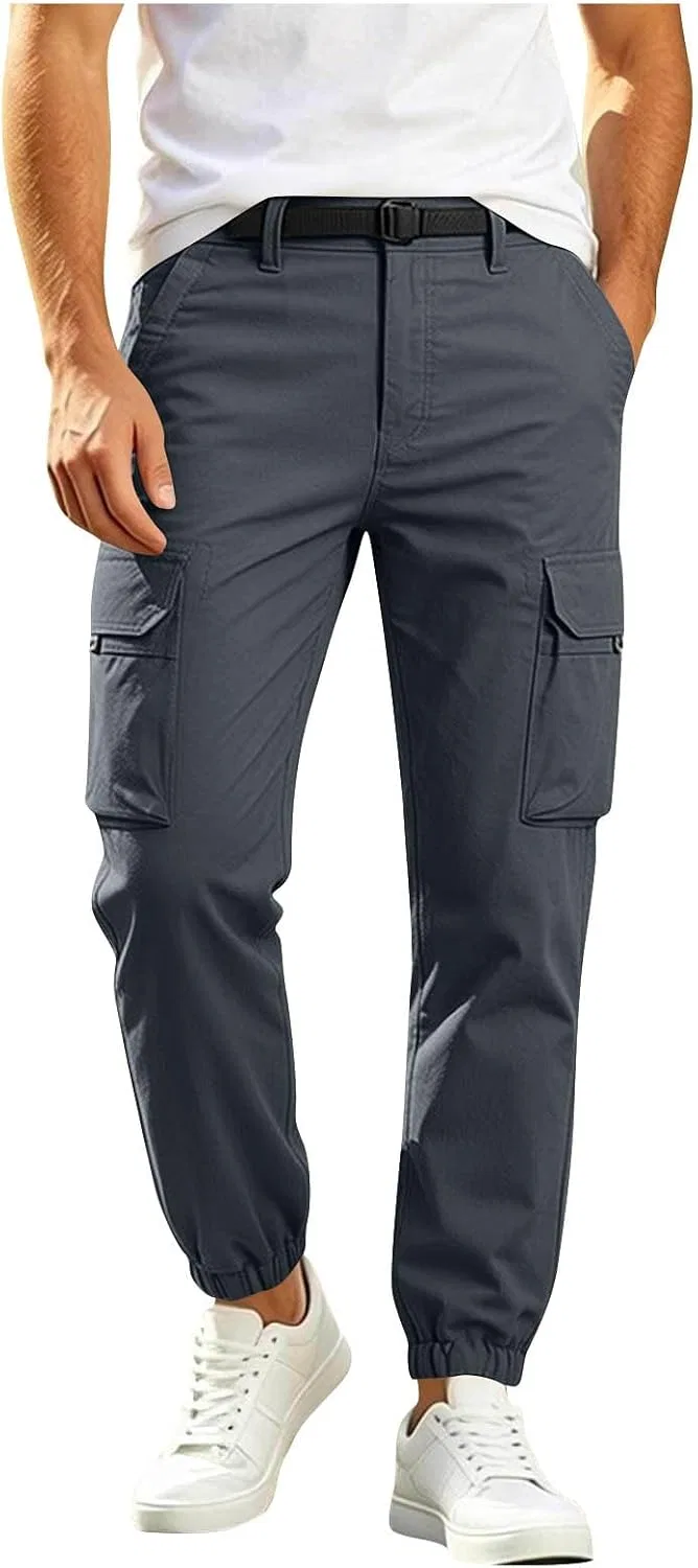 Мужские спортивные брюки карго с прямым кроем, Elastic Waist Outdoor Joggers, серый — фото 2