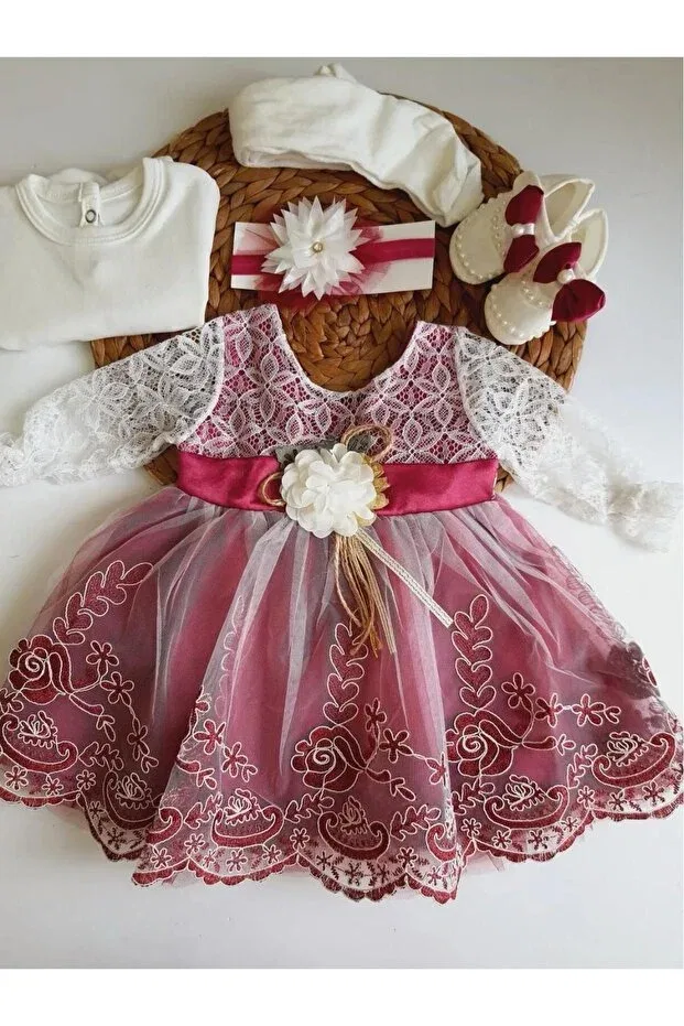 Детское платье для девочек с длинным рукавом комплект Petite Ponpon Baby, Fuchsia