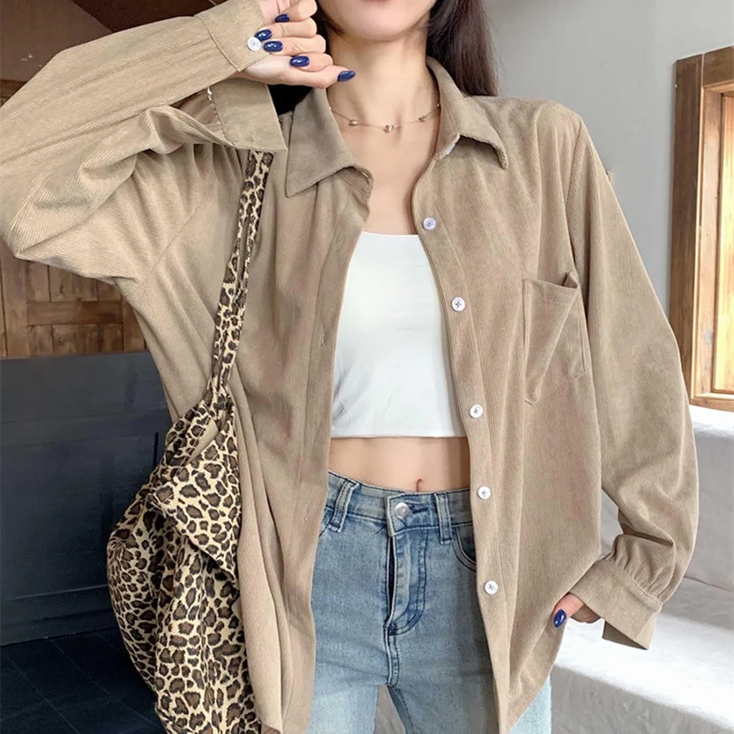 Блуза, длинный рукав, Corduroy Shirt, хаки — фото 4