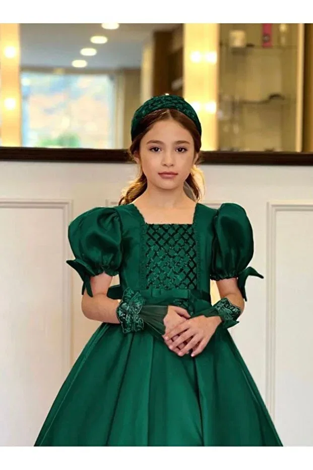 Детское платье для девочек с длинным рукавом Modest Kids, Green — фото 2
