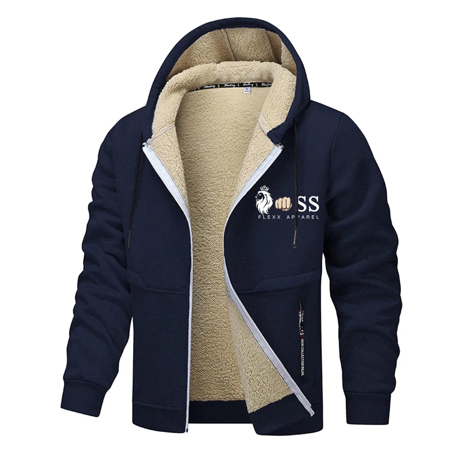 Мужская куртка из флиса с принтом Letter Print, 1-navy Military