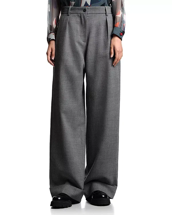 Женские брюки из креповой шерсти с защипами Emporio Armani, Medium Grey Melange