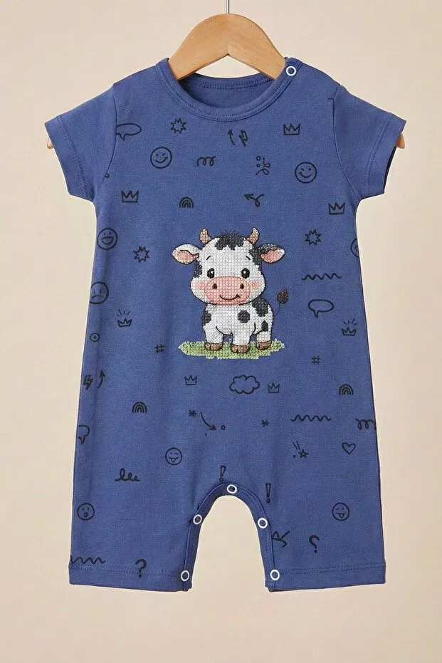 Детский комбинезон с принтом Unisex cow printed short sleeve baby romper cotton Lucevera, Navy Blue — фото 3