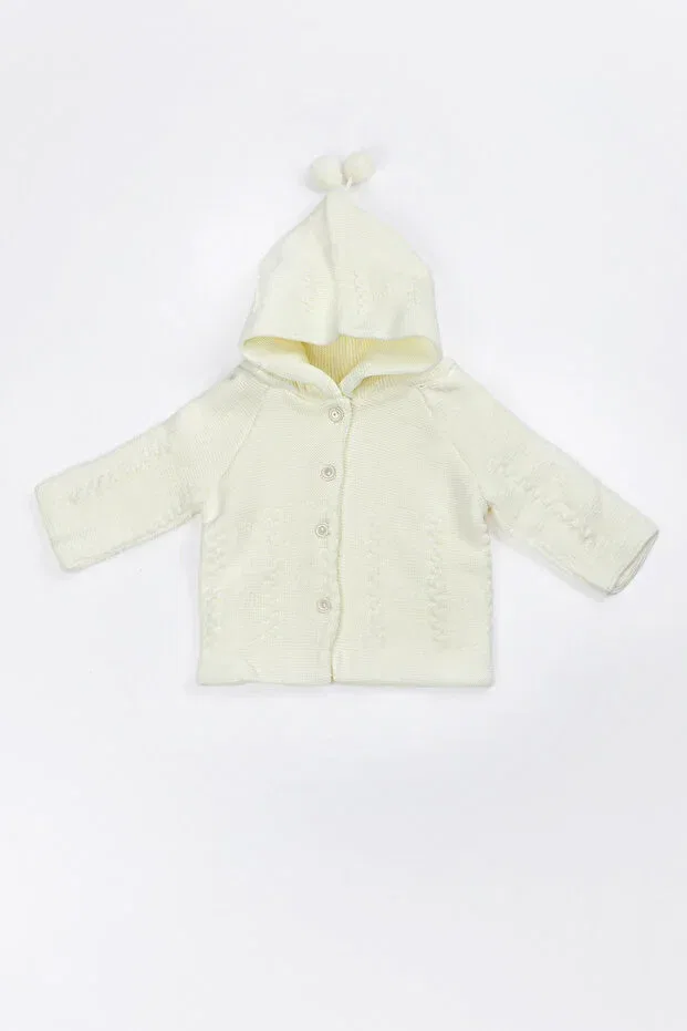 Детский кардиган с капюшоном Newborn hooded knitwear unisex pompom baby cardigan Yerli Baby, Nude Color