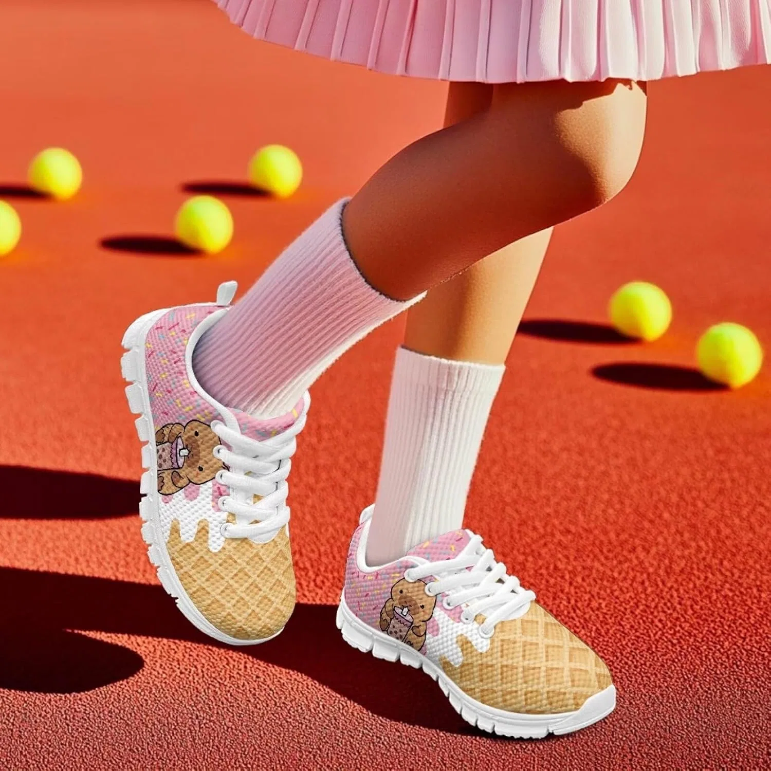 Детские кроссовки для девочек с принтом Running Gym Shoes Cugasmaru, Capybara Ice Cream — фото 2
