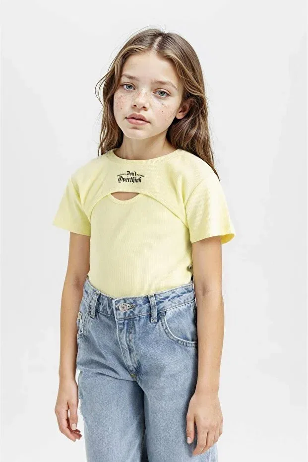 Детский комплект маек для девочек Ribbed Camisole 2-Pack Short Sleeve T-Shirt Girls' c8603a824hs Defacto, Yellow Yl281 — фото 2