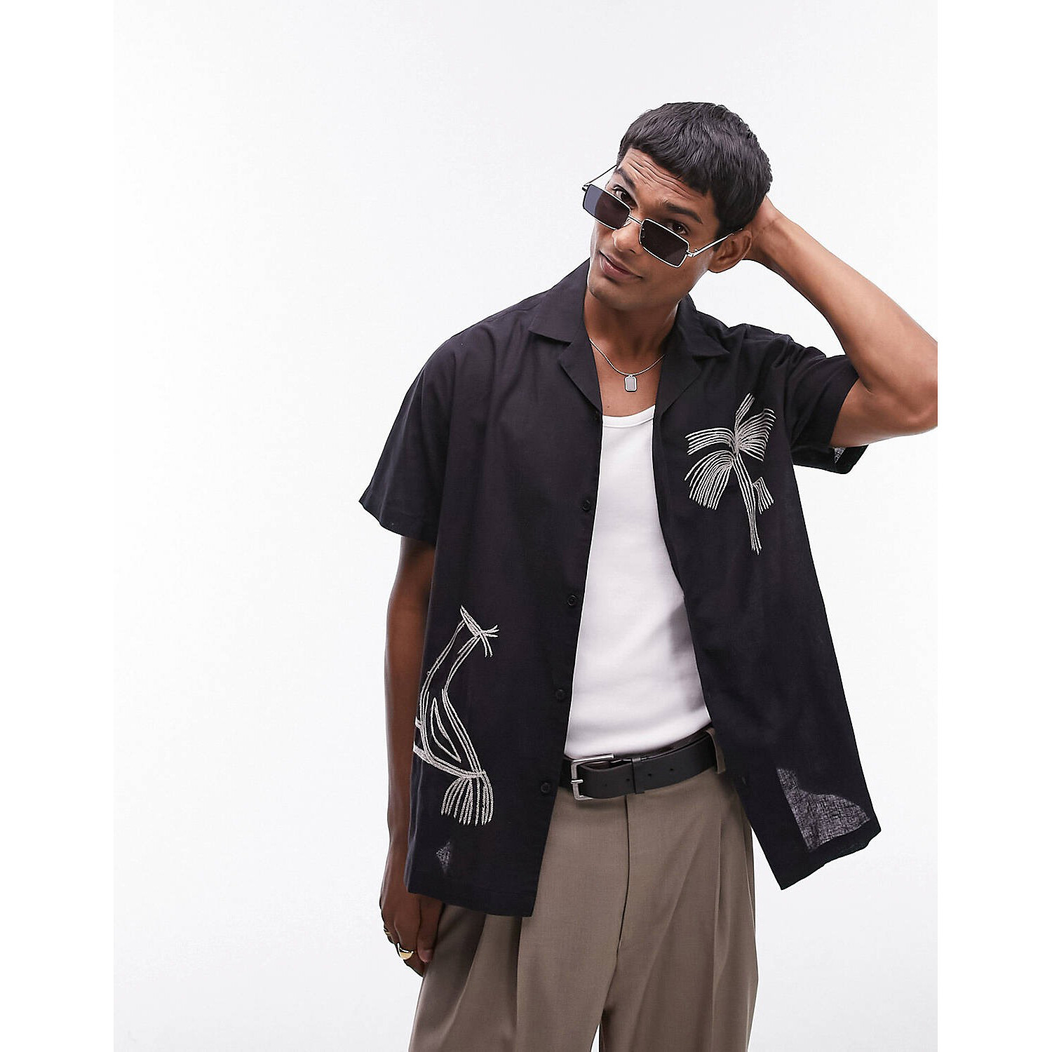 

Рубашка Topman Short Sleeve Embroidered Palm, черный