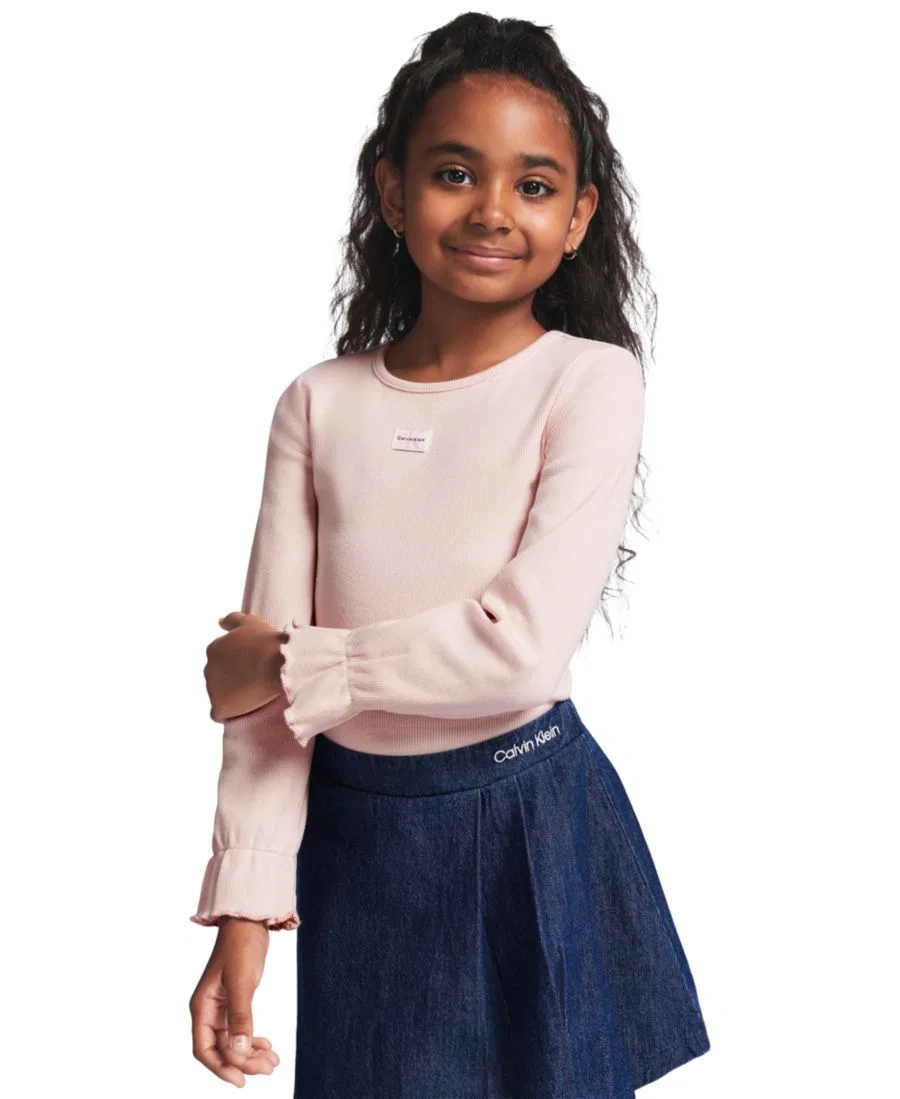 Комплект из топа с длинным рукавом и джинсовой юбки-шорт Calvin Klein, Pink/Blue — фото 3