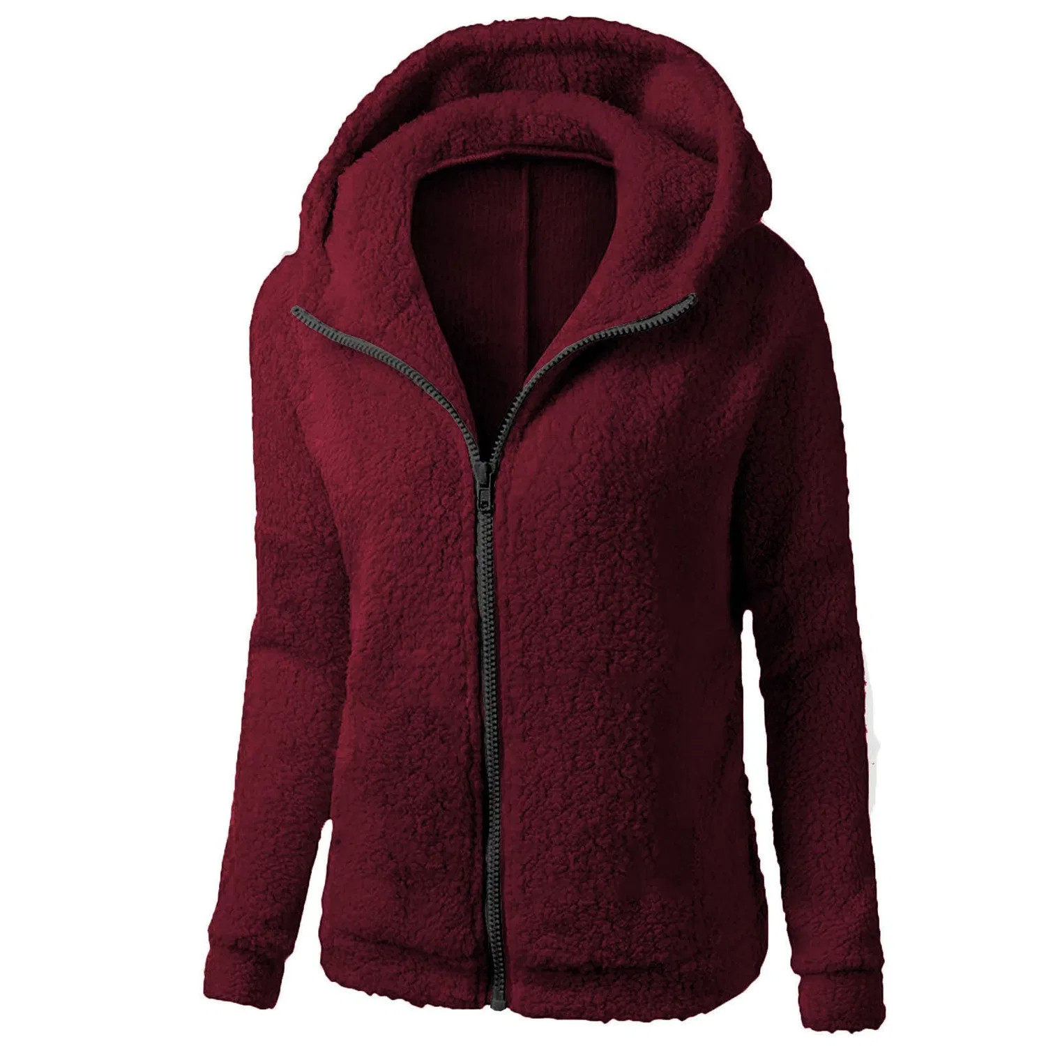 Женское пальто из флиса с молнией и капюшоном, модель Winter Sherpa Fleece Cardigan, 03 Vino