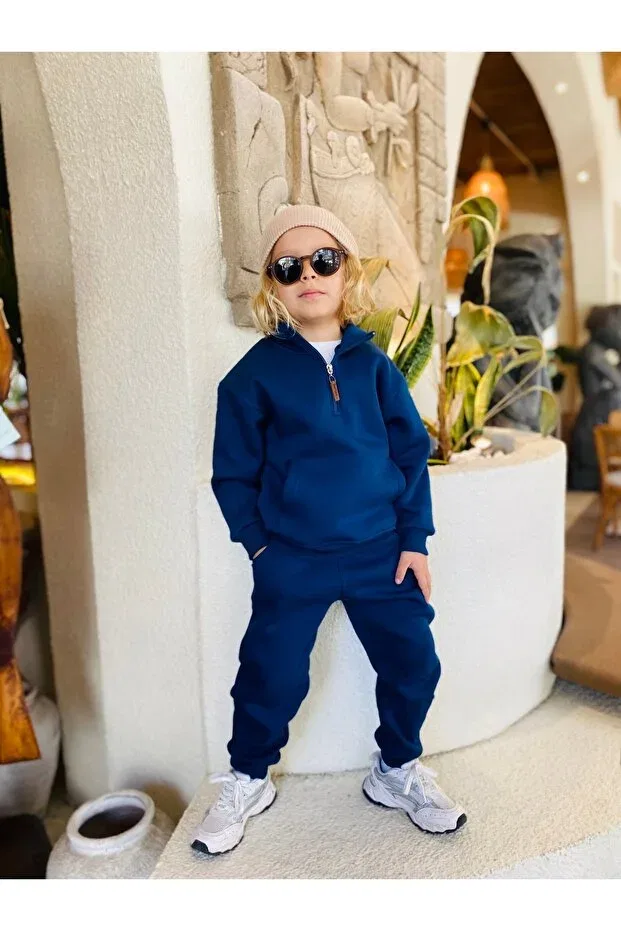 Детская толстовка для мальчиков с принтом Mock Neck Sweatshirt Kangru with Pocket Heyadventure, Indigo — фото 2
