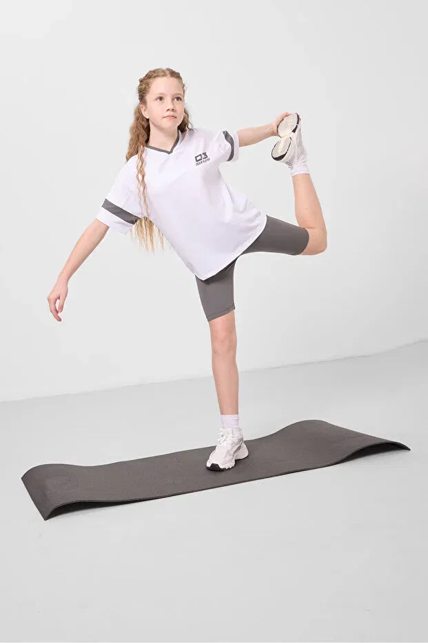 Детские леггинсы для девочек с поясом Tommy Life, White/Dark Gray