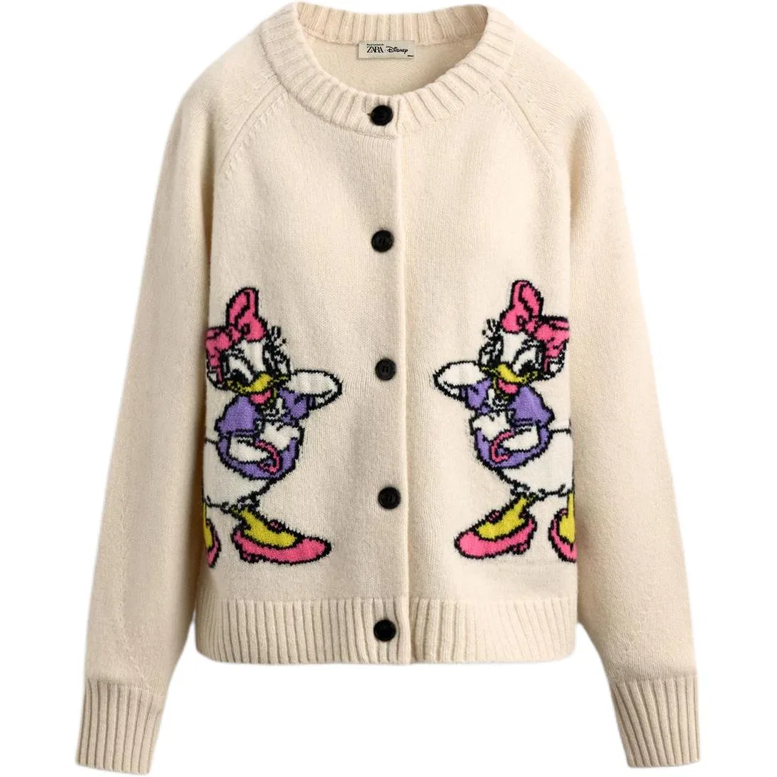 Женский свитер с принтом Disney X Harry Lambert FW25 Knitwear, ZARA, Raw White