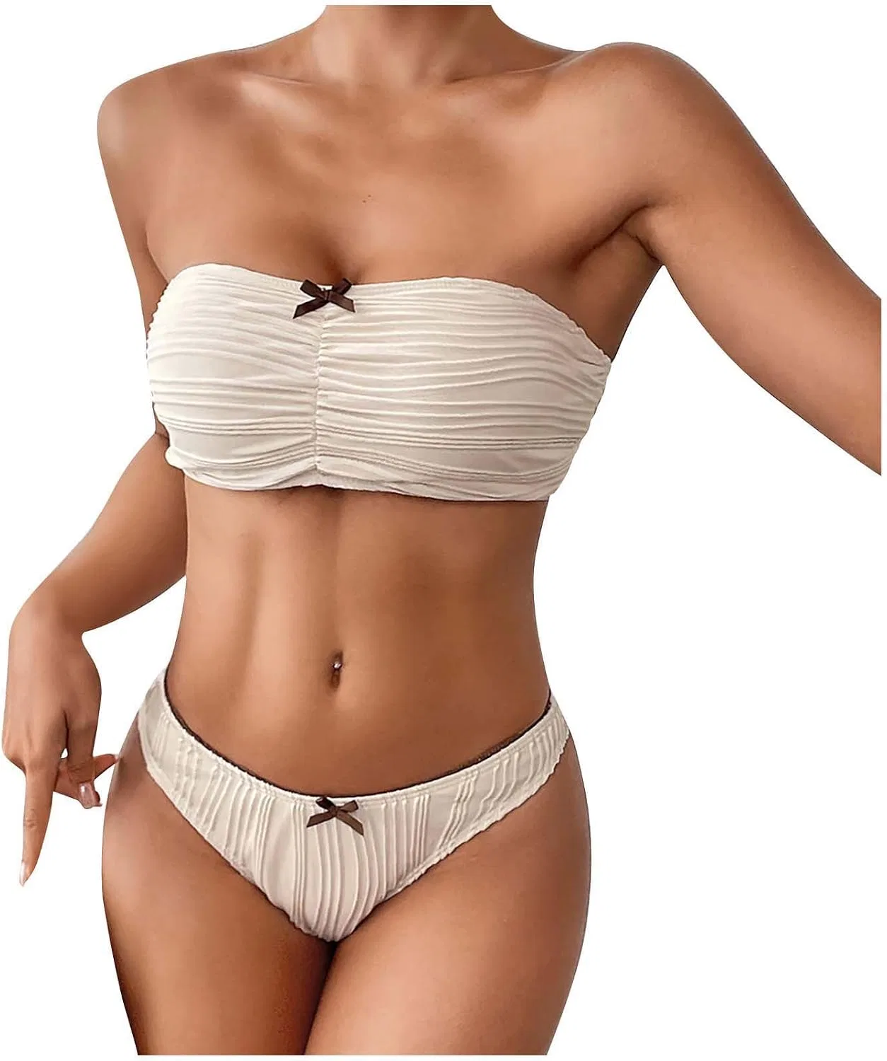 Женский бандо-бикини с бантом, Push-up Generic, Beige