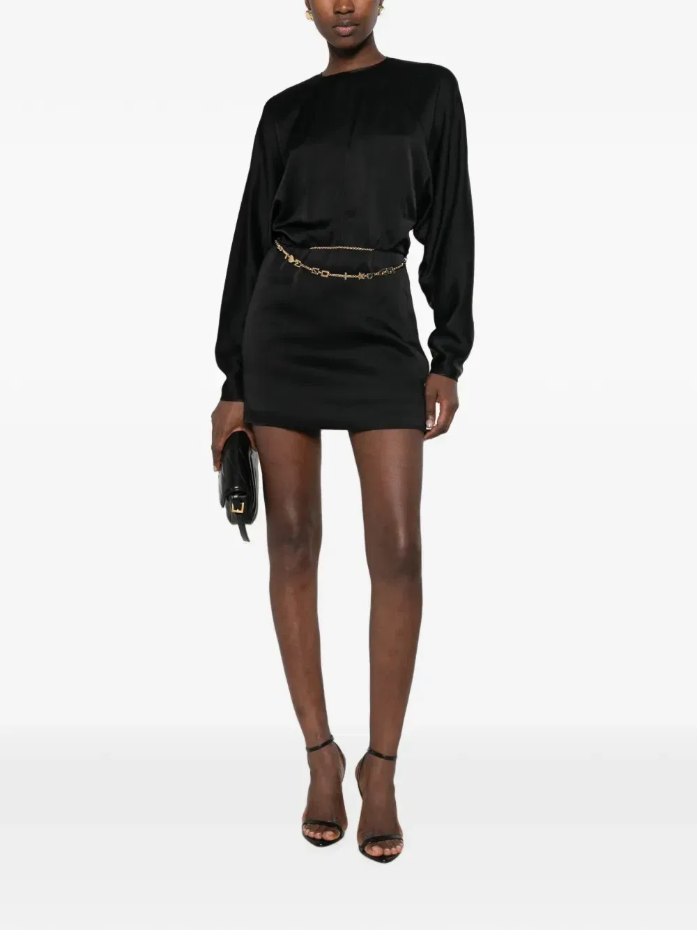Мини-платье с открытой спиной и цепочками Saint Laurent, черный — фото 2