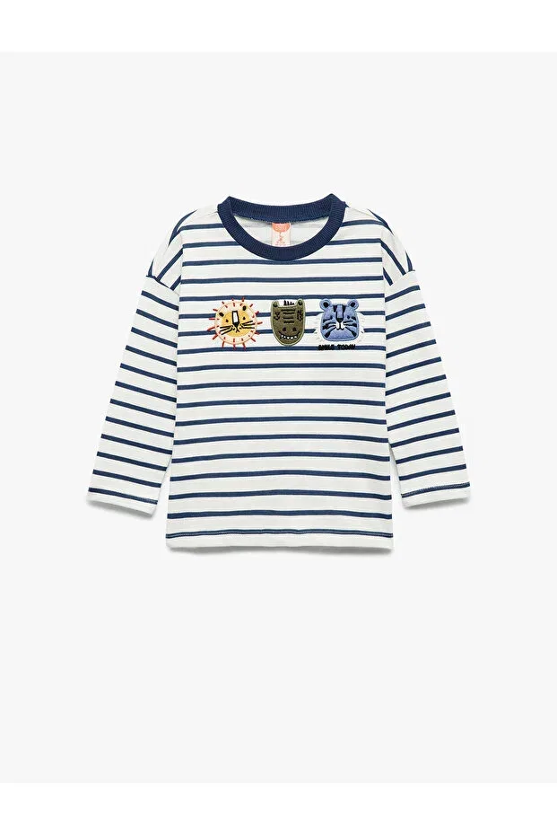 Детская футболка с длинным рукавом с принтом Koton, Ecru Striped