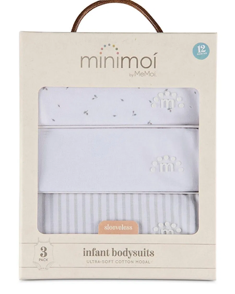 Комплект боди для малышей, 3 шт., с принтом, Petite Leaves MeMoi, White Multi — фото 3