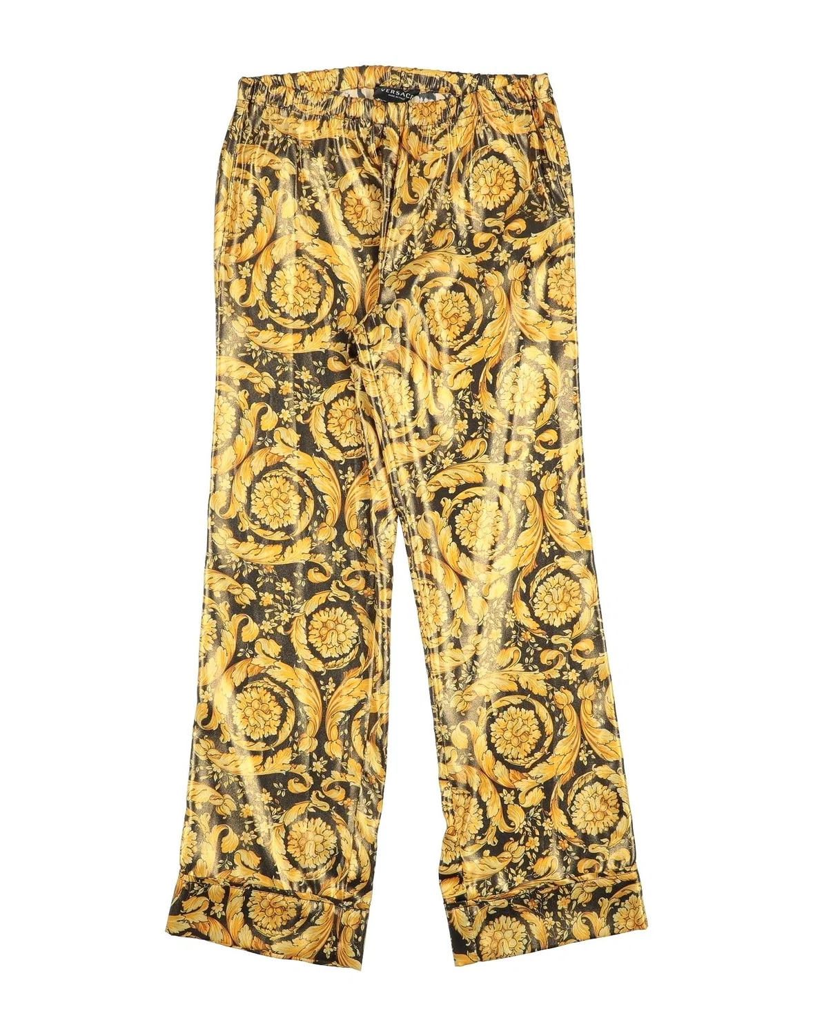 Детские брюки для девочек сатиновые с принтом Versace Young, желтый
